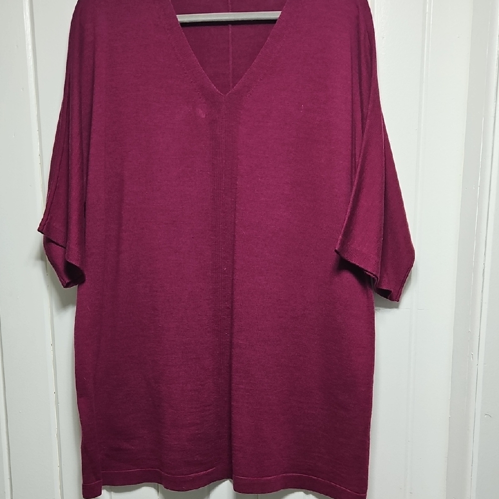 Women's V-Neck Short Sleeve Tunic - Berry